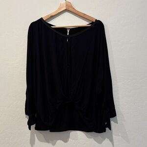 Free People Black Blouse with Tie Details